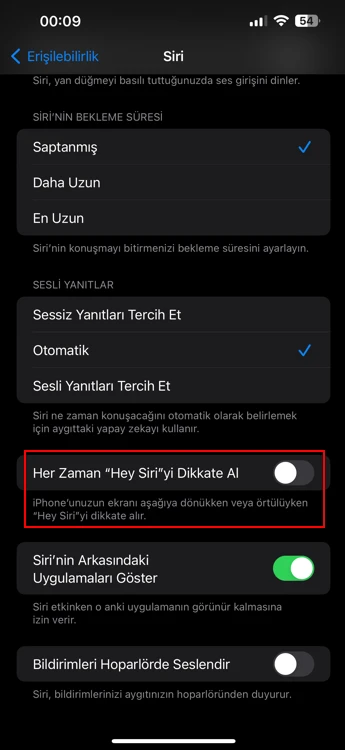 iPhone’da Her Zaman Hey Siri’yi Dikkate Al