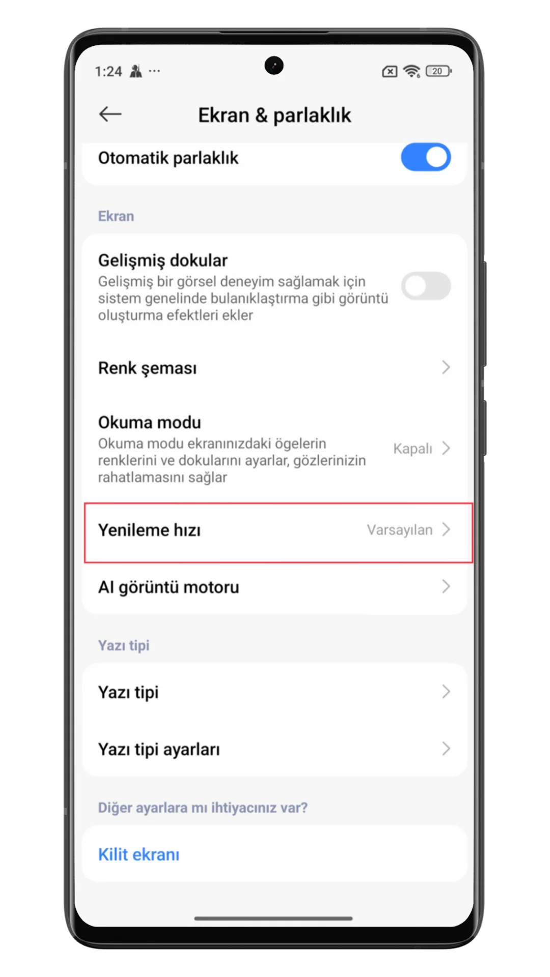 xiaomi ekran yenileme hızı