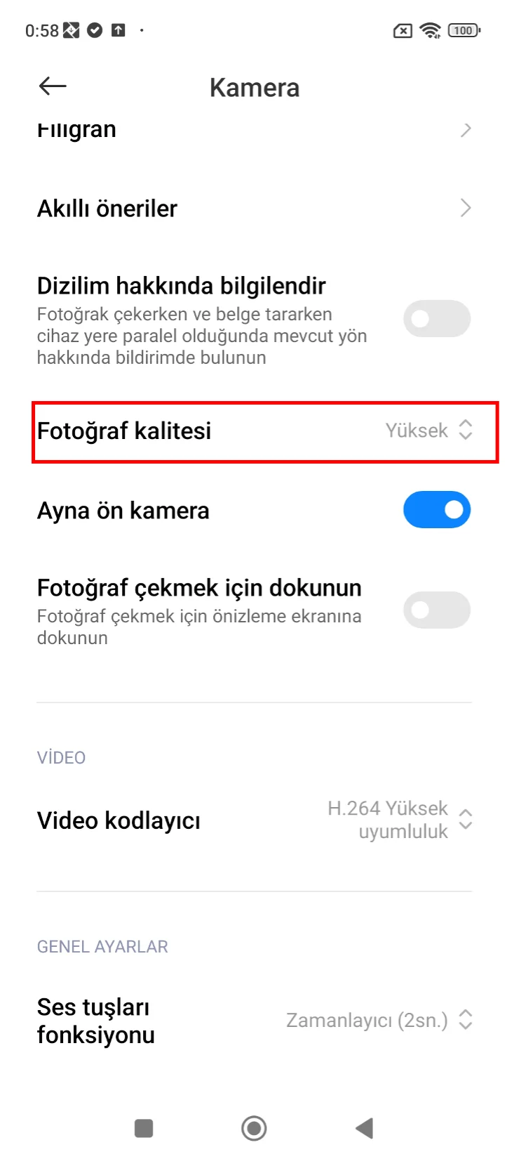 xiaomi kamera ayarı