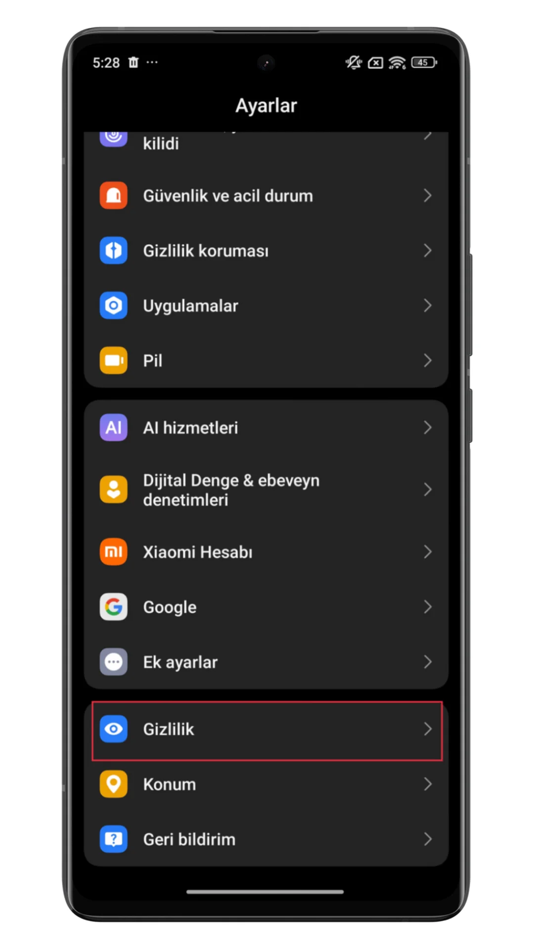 xiaomi şifre gizleme
