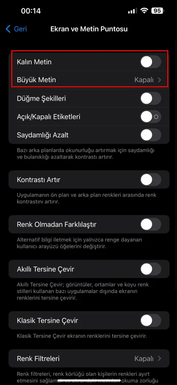 iPhone Telefon Yazılarını Büyütme