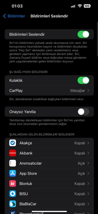 iPhone’da Siri İle Bildirimleri Seslendirme