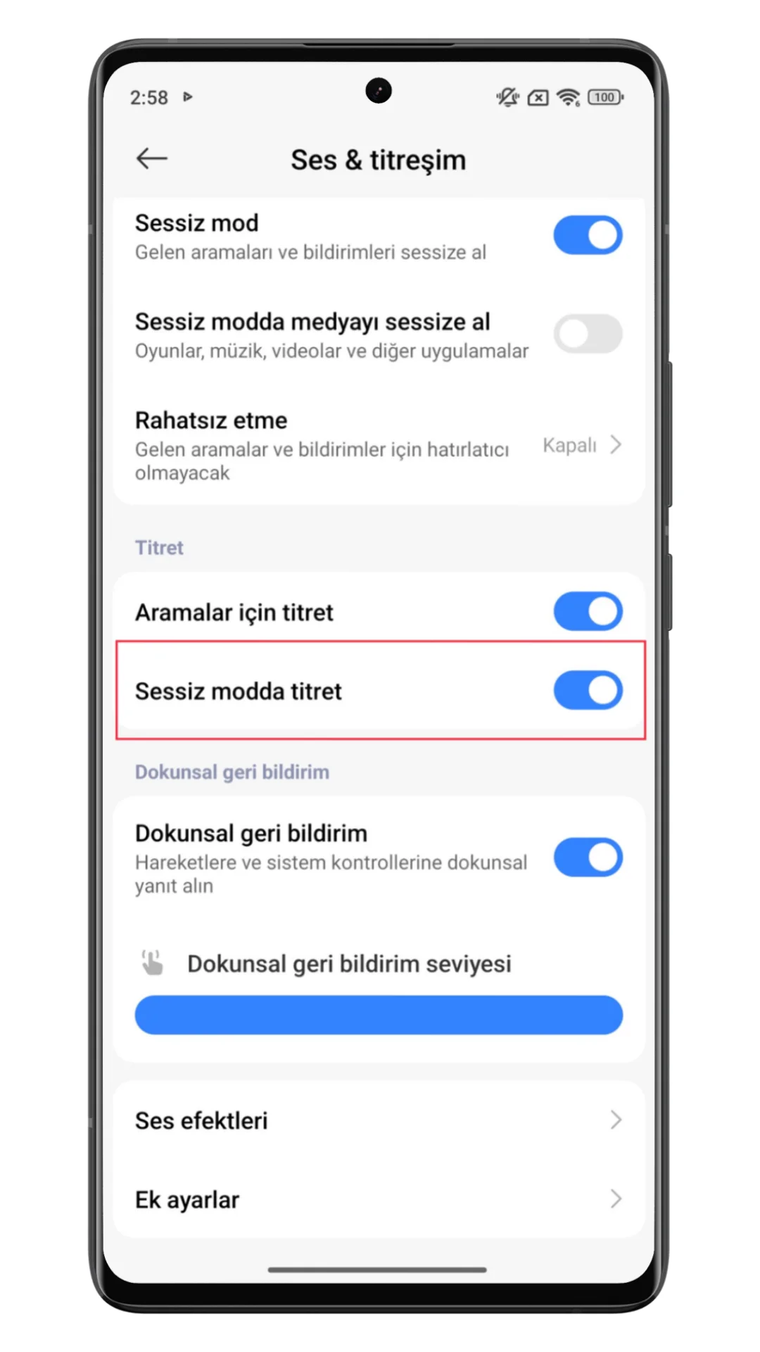 xiaomi sessiz modda titret kapatma