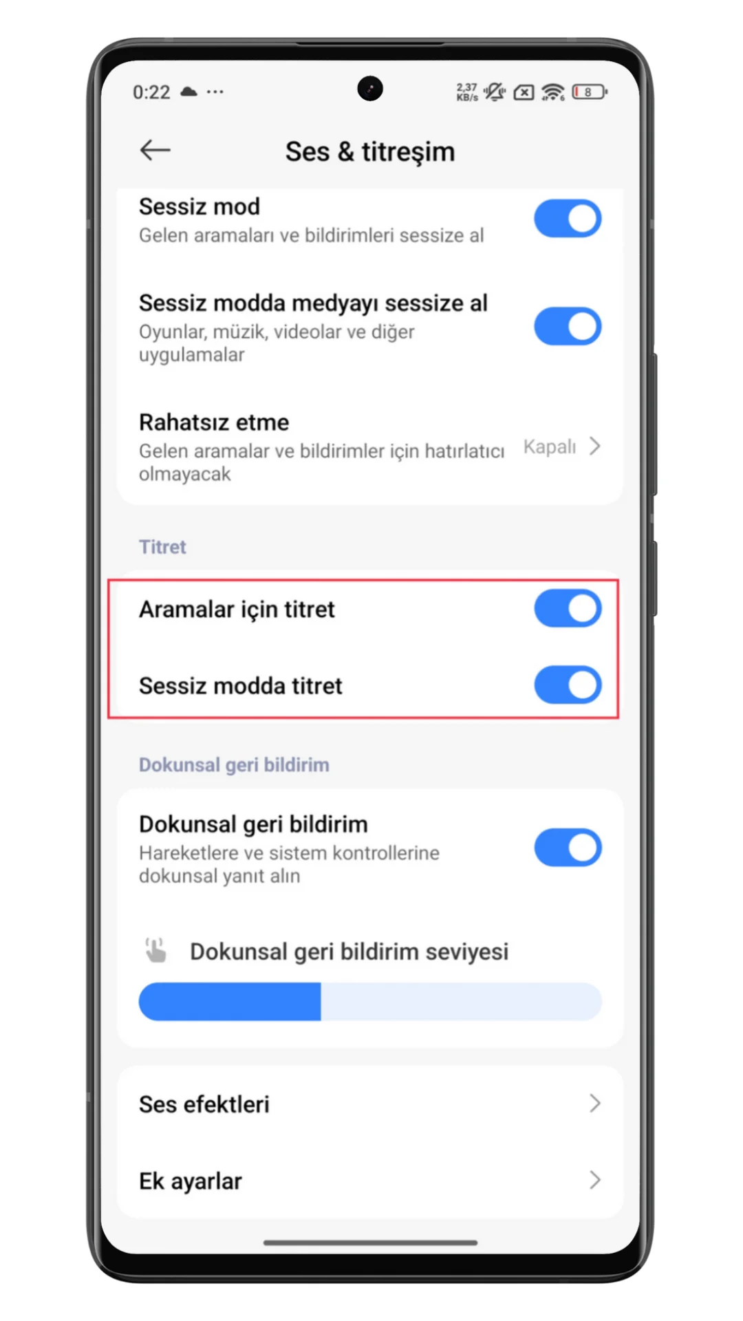 sessiz modda titreşim kapatma