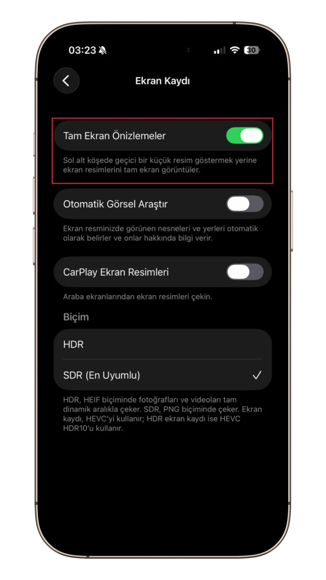 iphone ekran resmi önizlemesi kapatma iphone ekran resmi önizlemesi kapatma