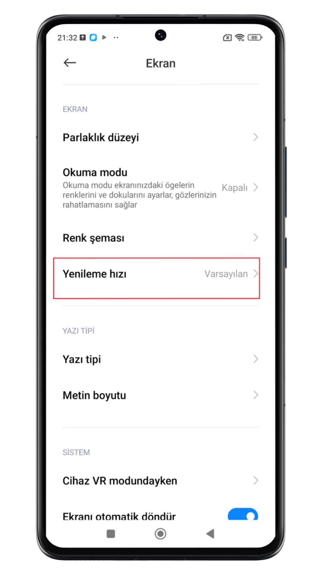 xiaomi ekran ayarı