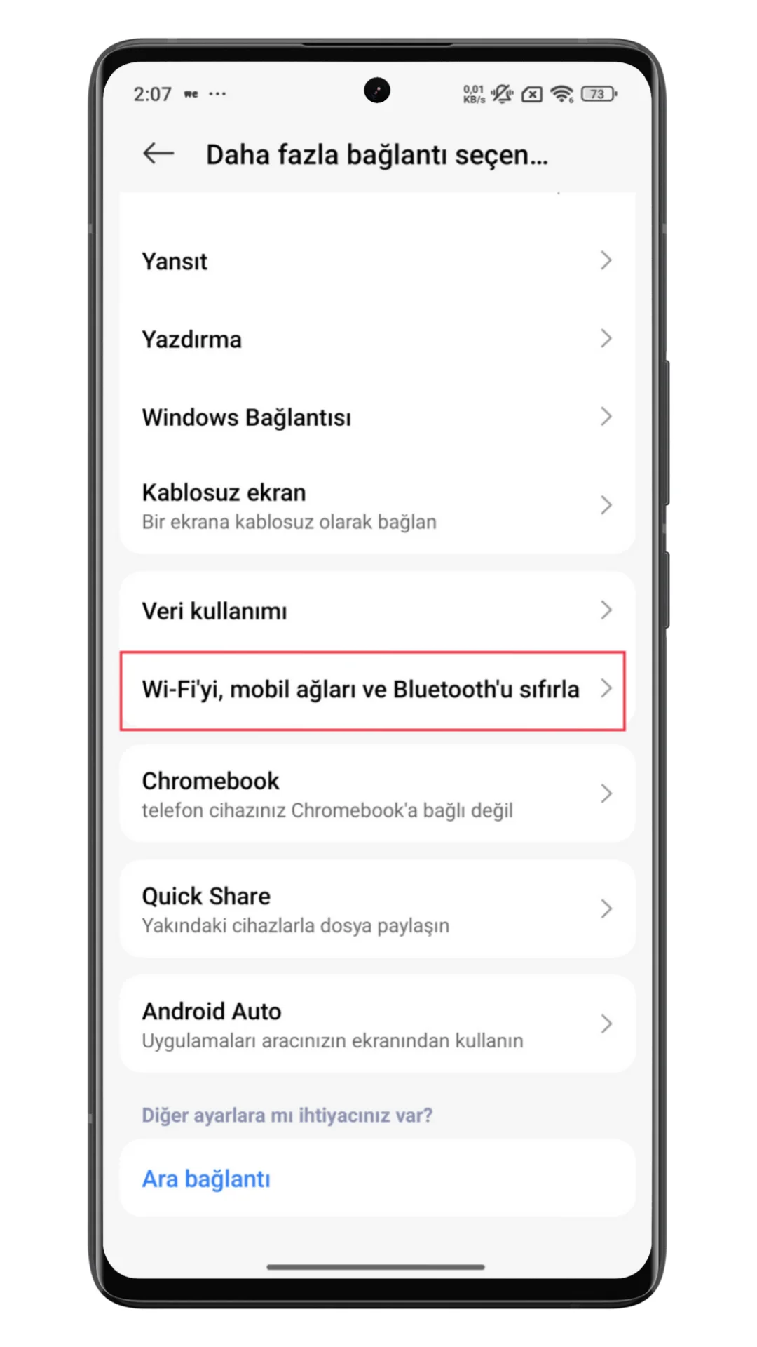xiaomi ağ ayarlarını sıfırlama