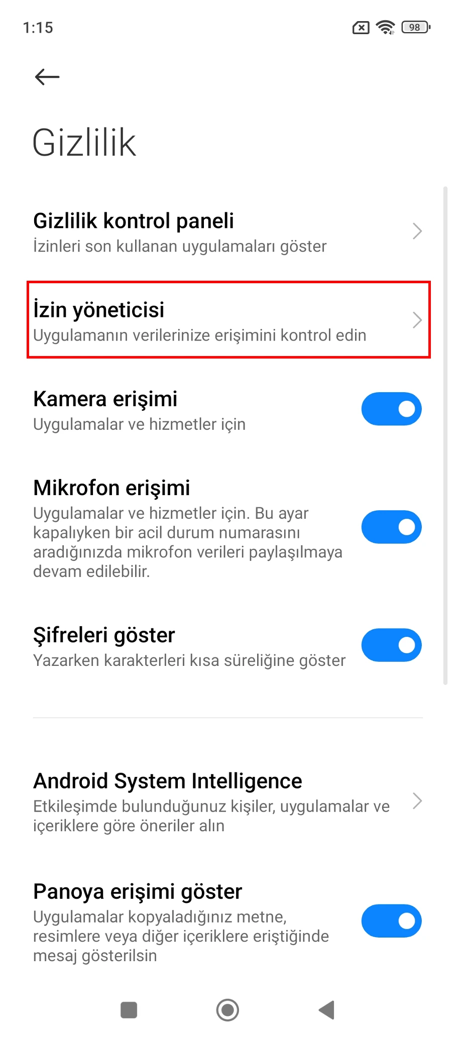 xiaomi uygulama izinleri