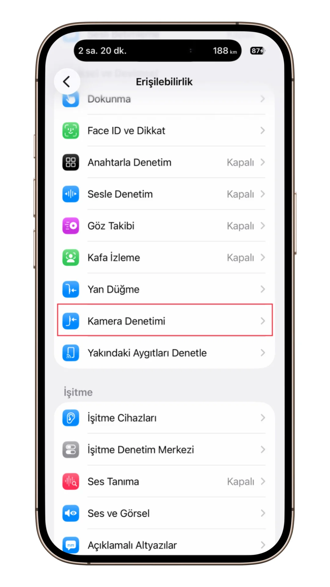 iphone kamera denetimi tuşu ayarları
