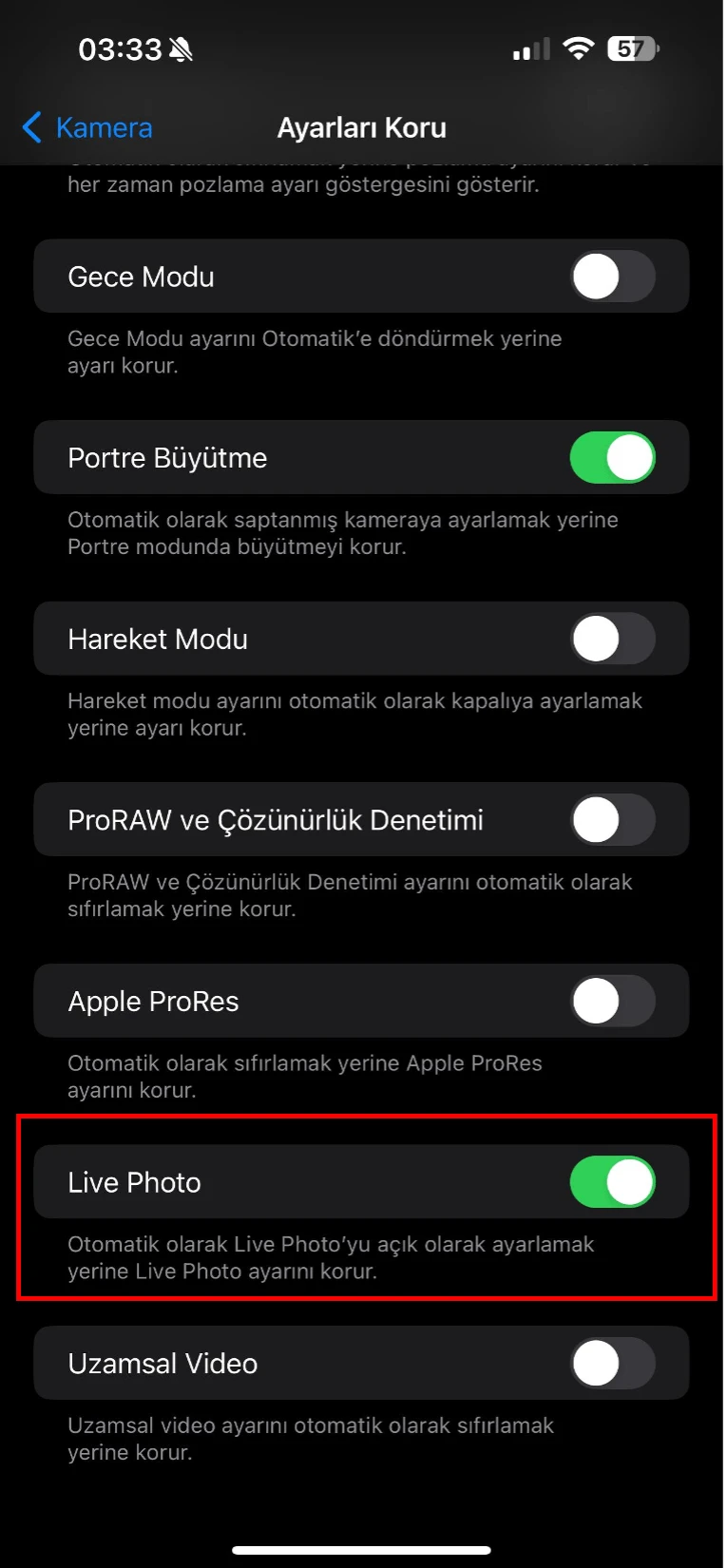 iphone fotoğraf renk değişimi engelleme