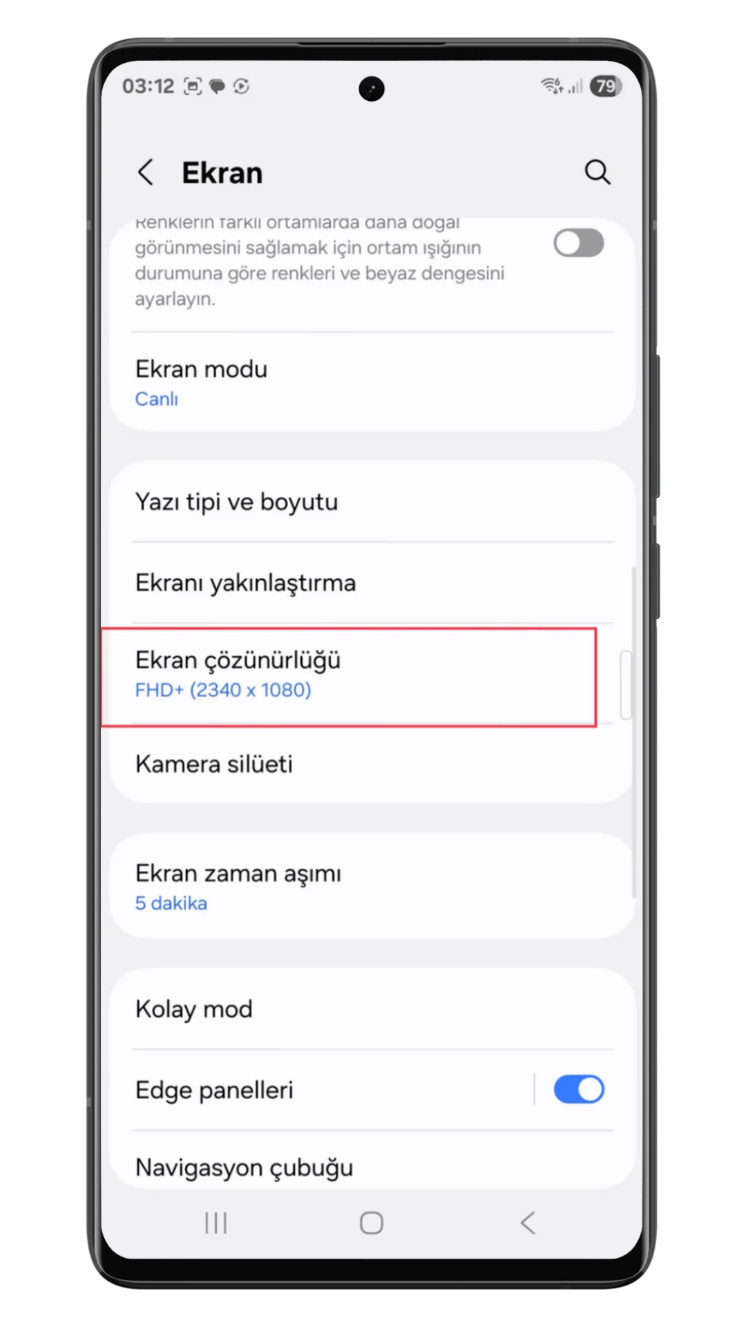 samsung ekran çözünürlüğü