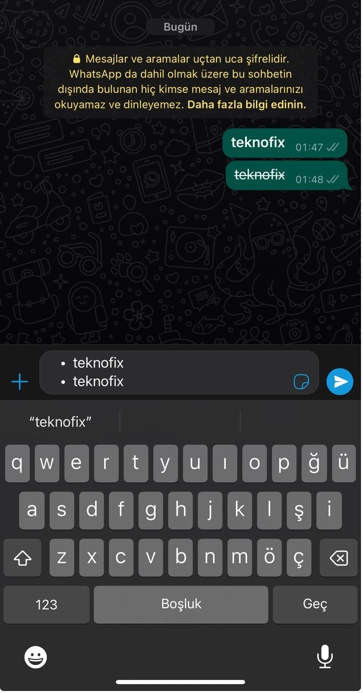 whatsapp gizli yazı stili