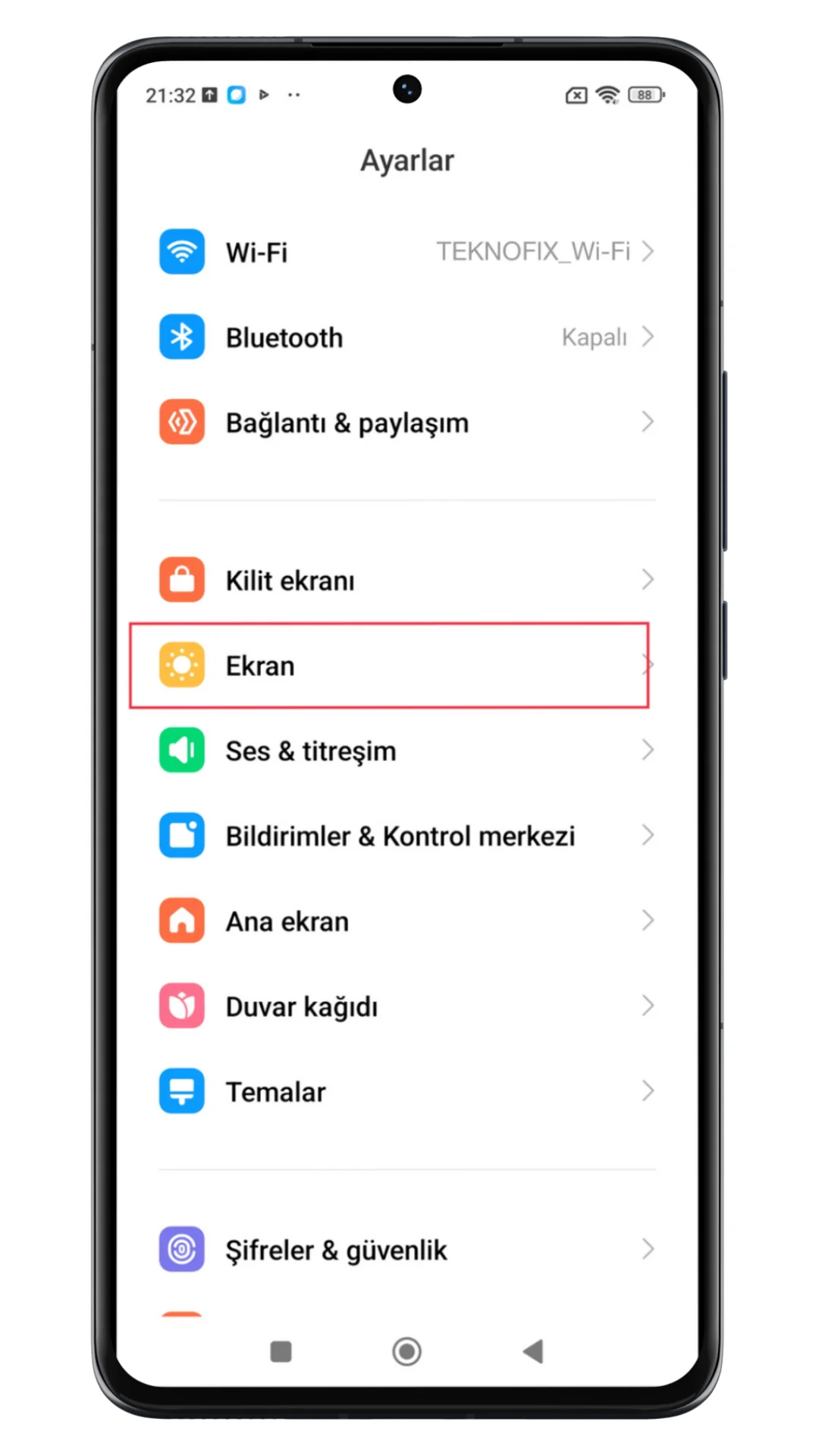 xiaomi ekran ayarı