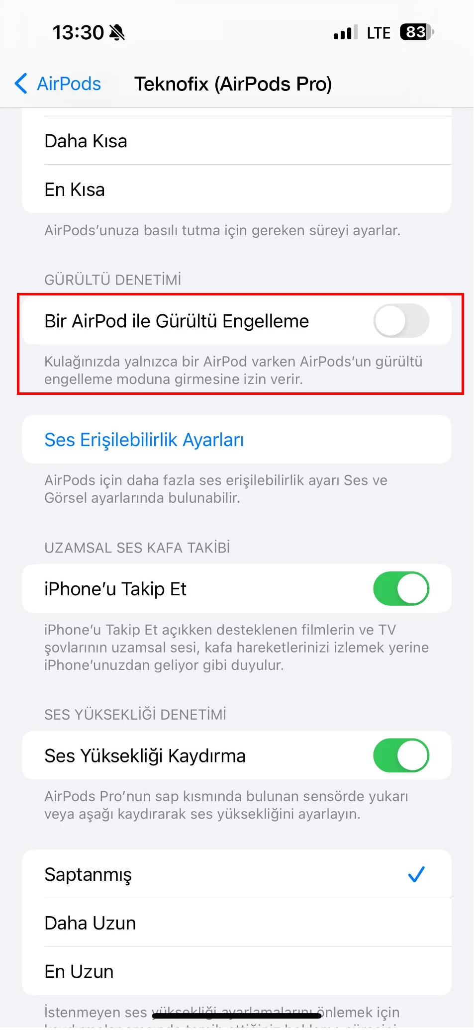 airpods tek taraf gürültü engelleme