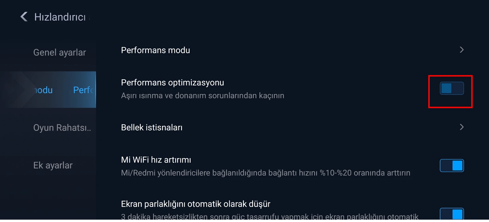 xiaomi oyun hızlandırma