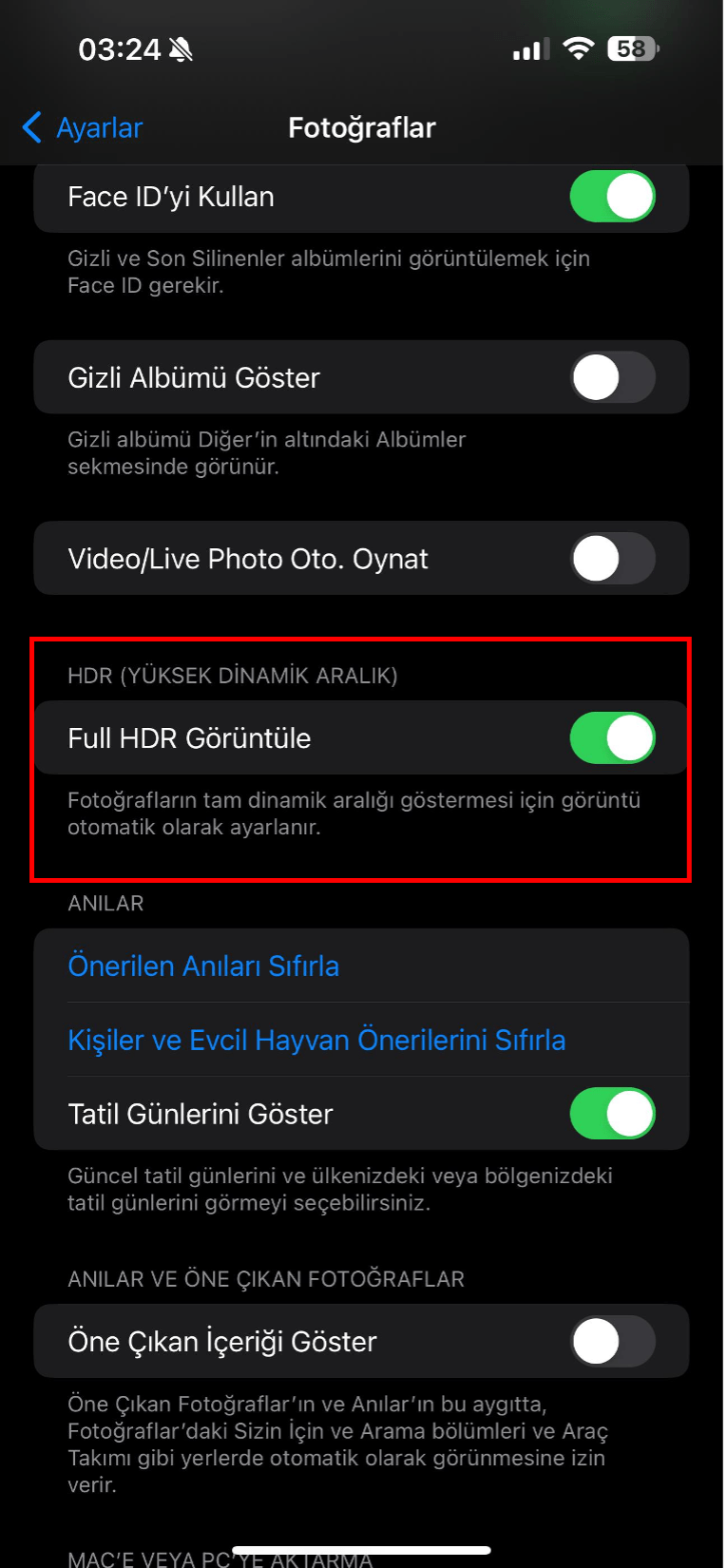 iphone fotoğraf renk değişimi engelleme