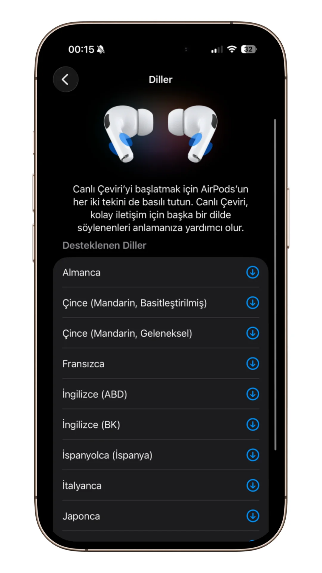 AirPods Canlı Çeviri