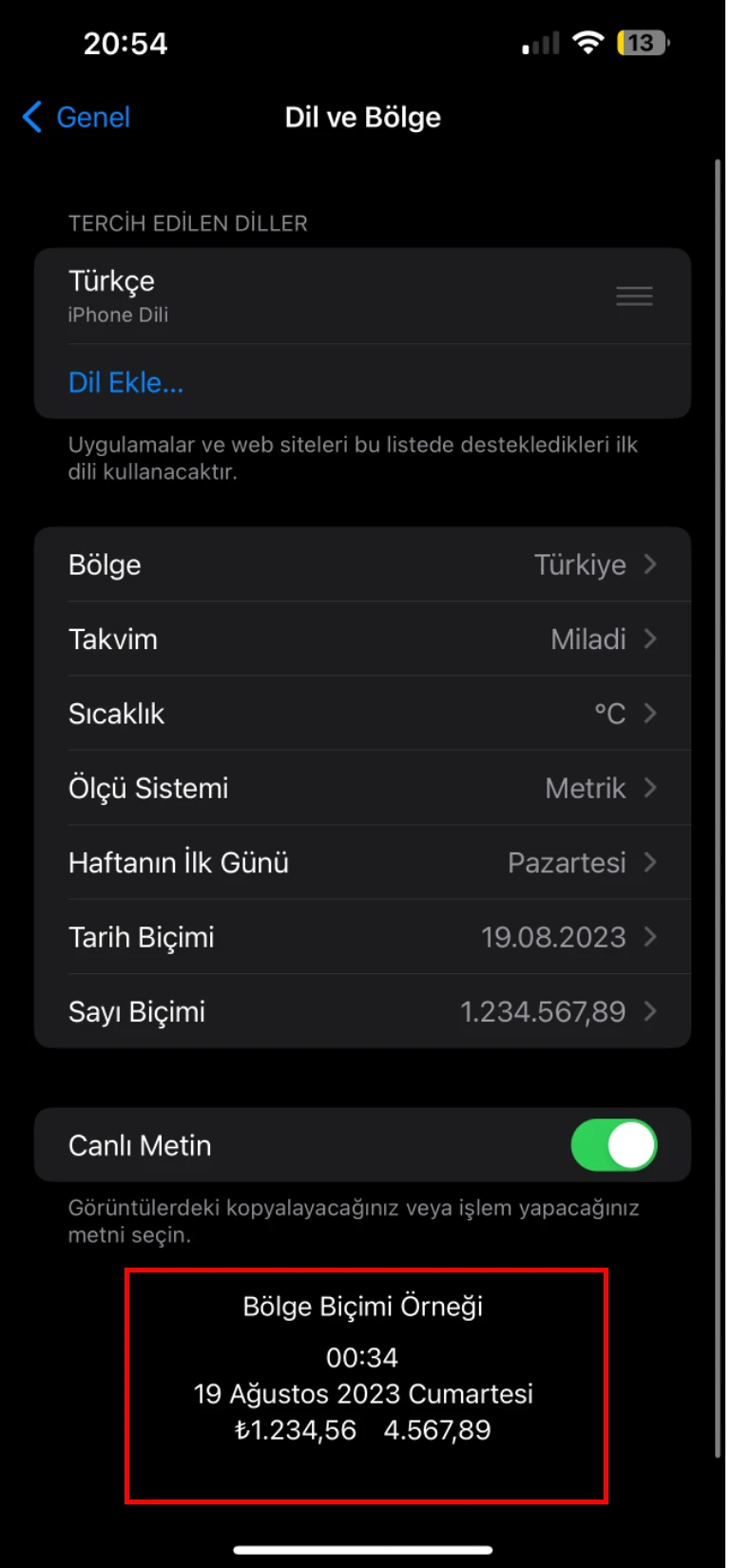 iphone dil değiştirme