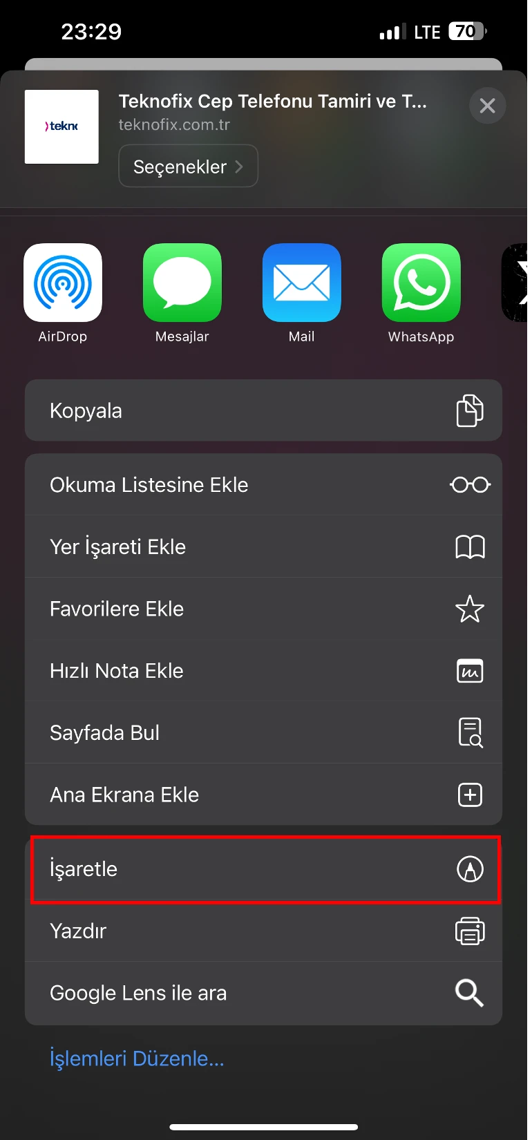 safari sayfa işaretleme