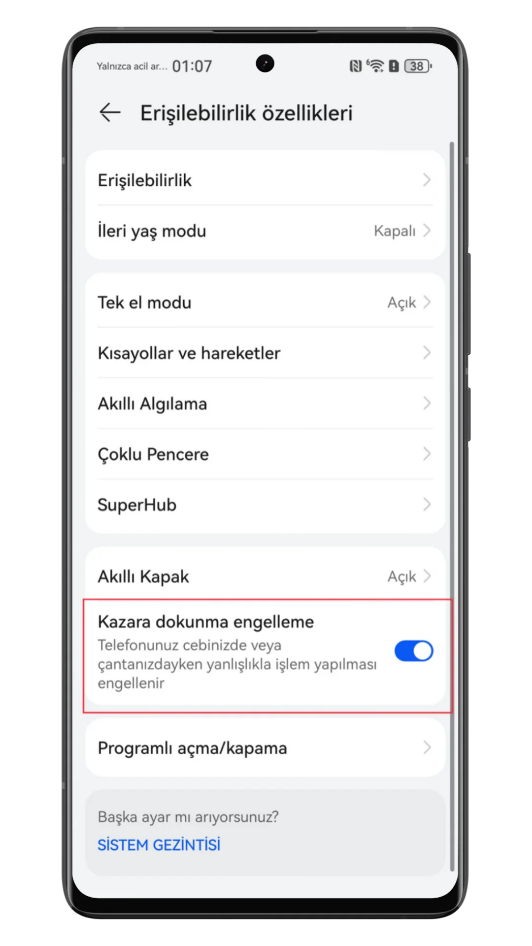kazara dokunma engelleme