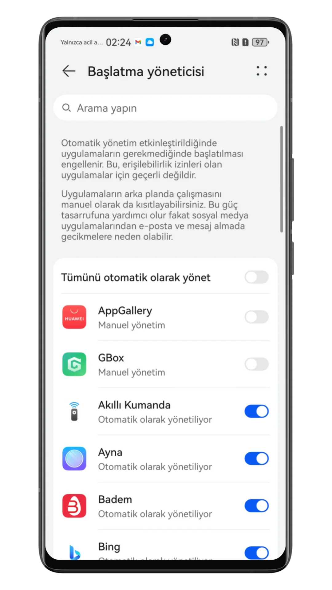 huawei otomatik başlatılan uygulamalar