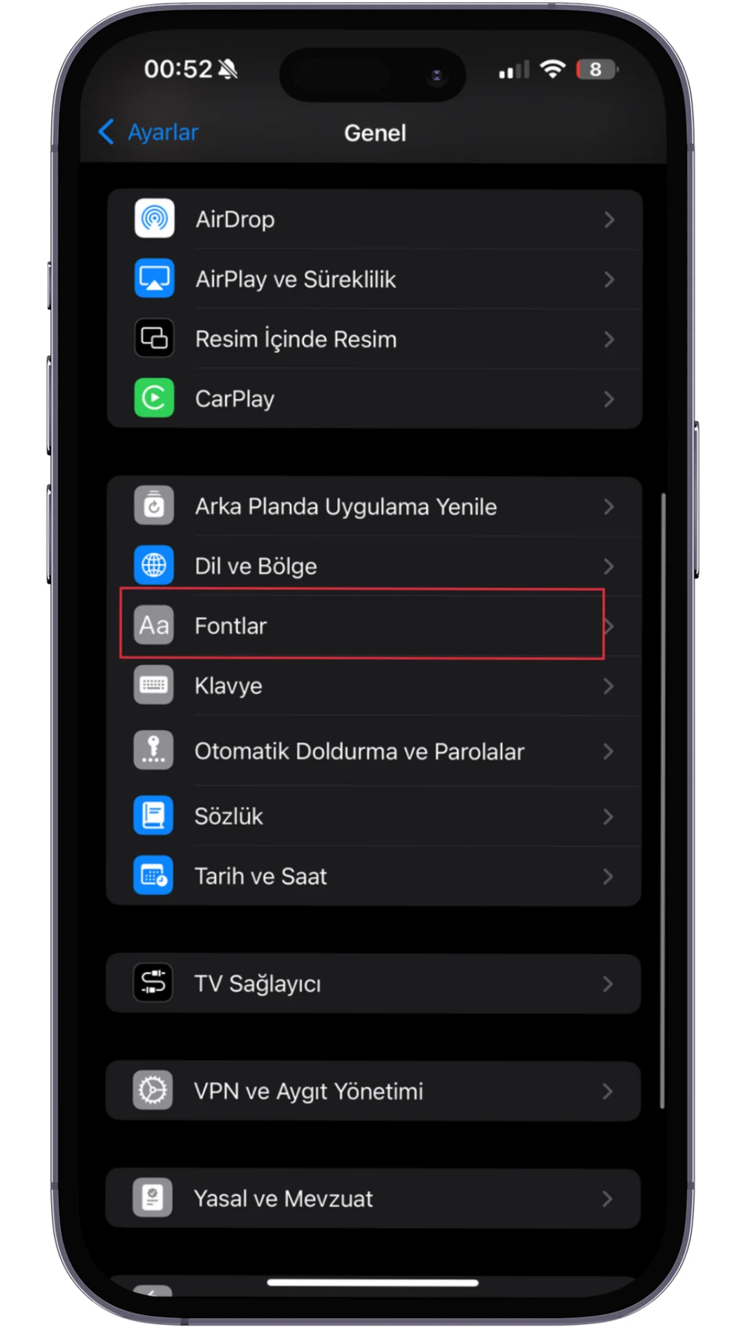 font değiştirme