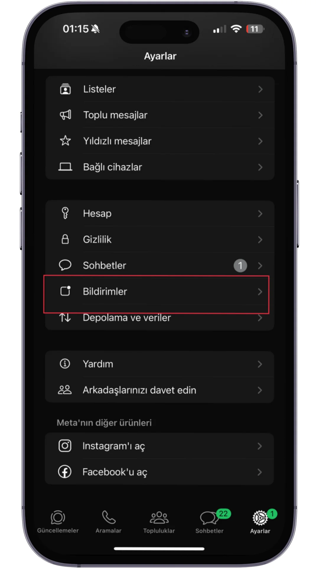 whatsapp bildirimi silinmeden giriş