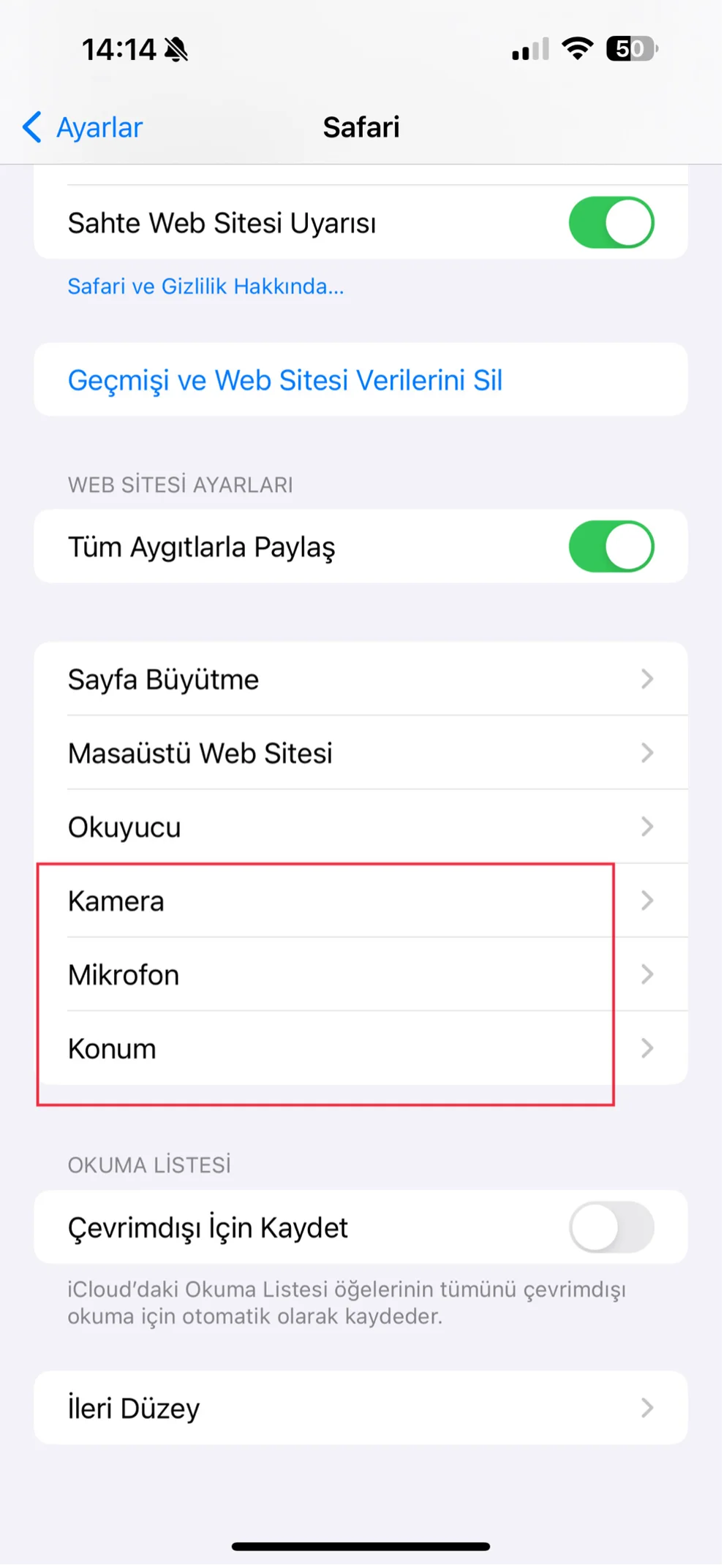 safari takip engelleme