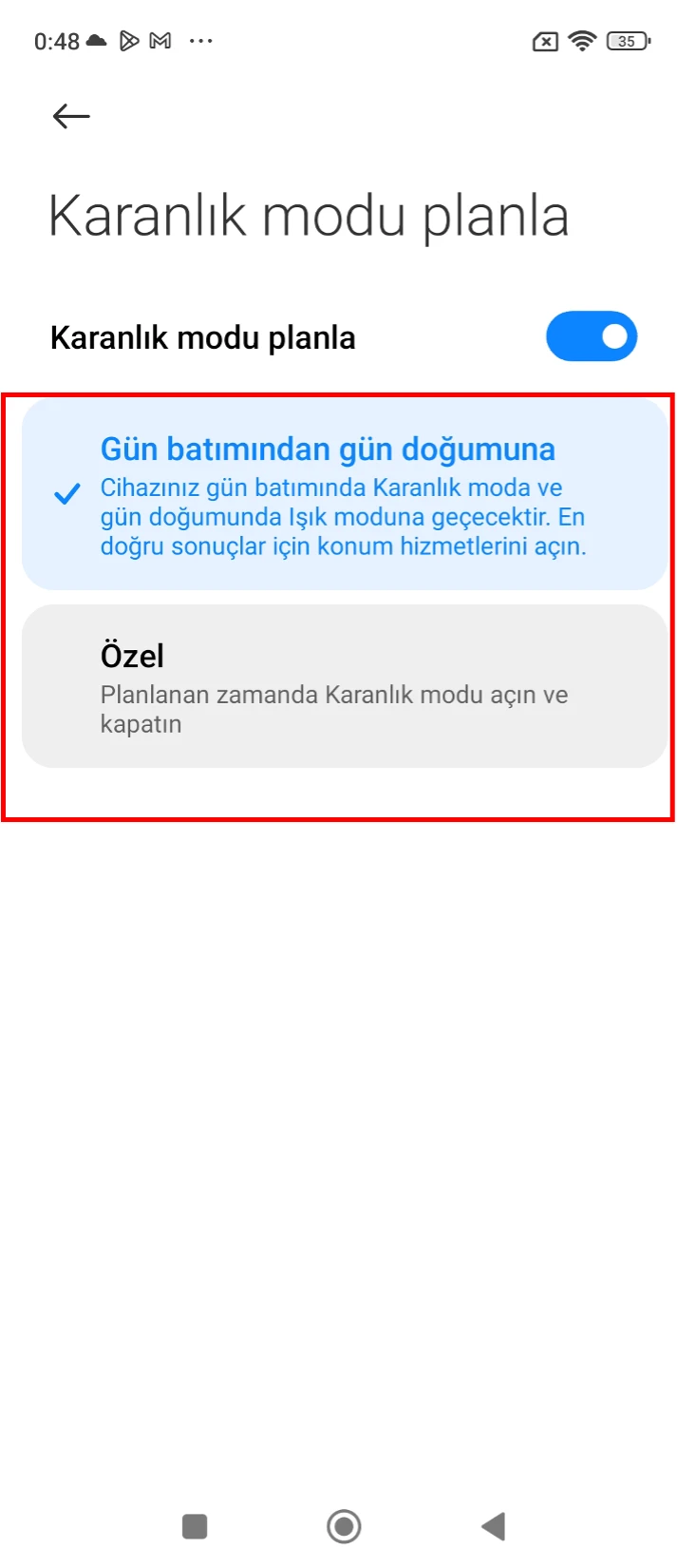 xiaomi karanlık mod