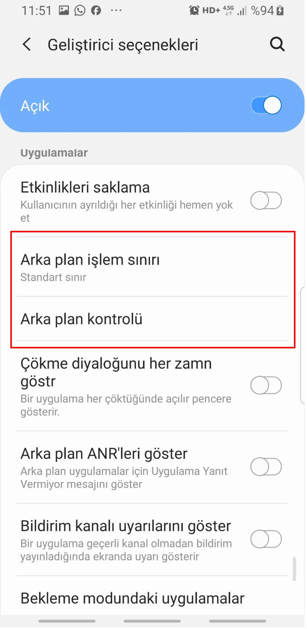 arka plan işlem sınırı