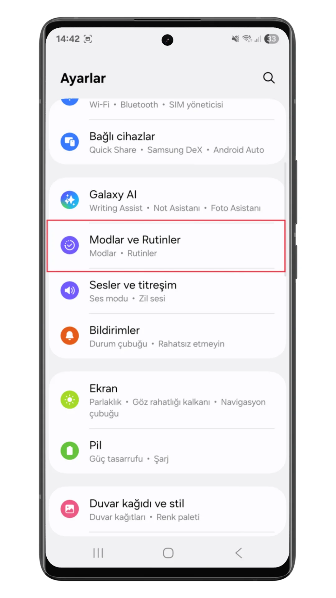 samsung otomatik modlar ve rutinler