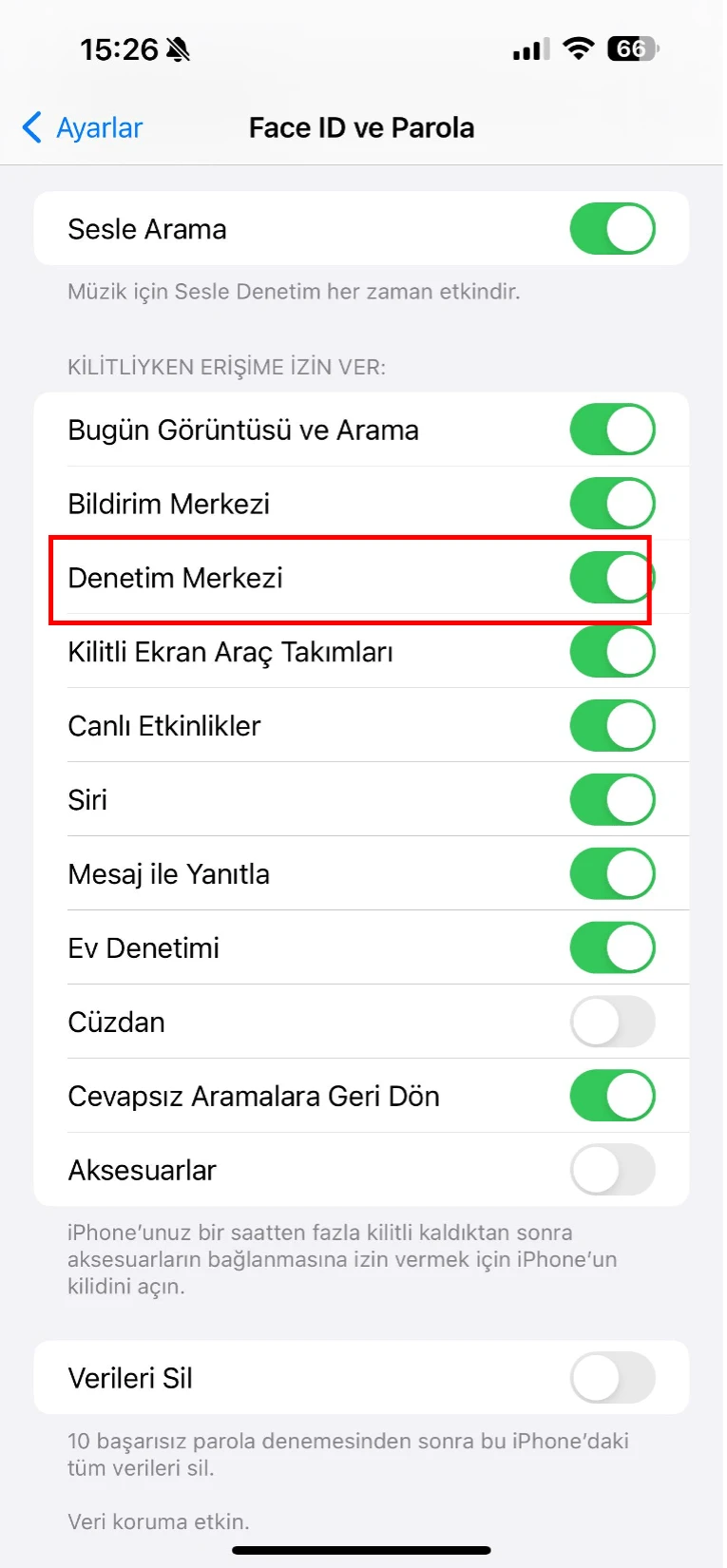 denetim merkezi erişimi kapatma