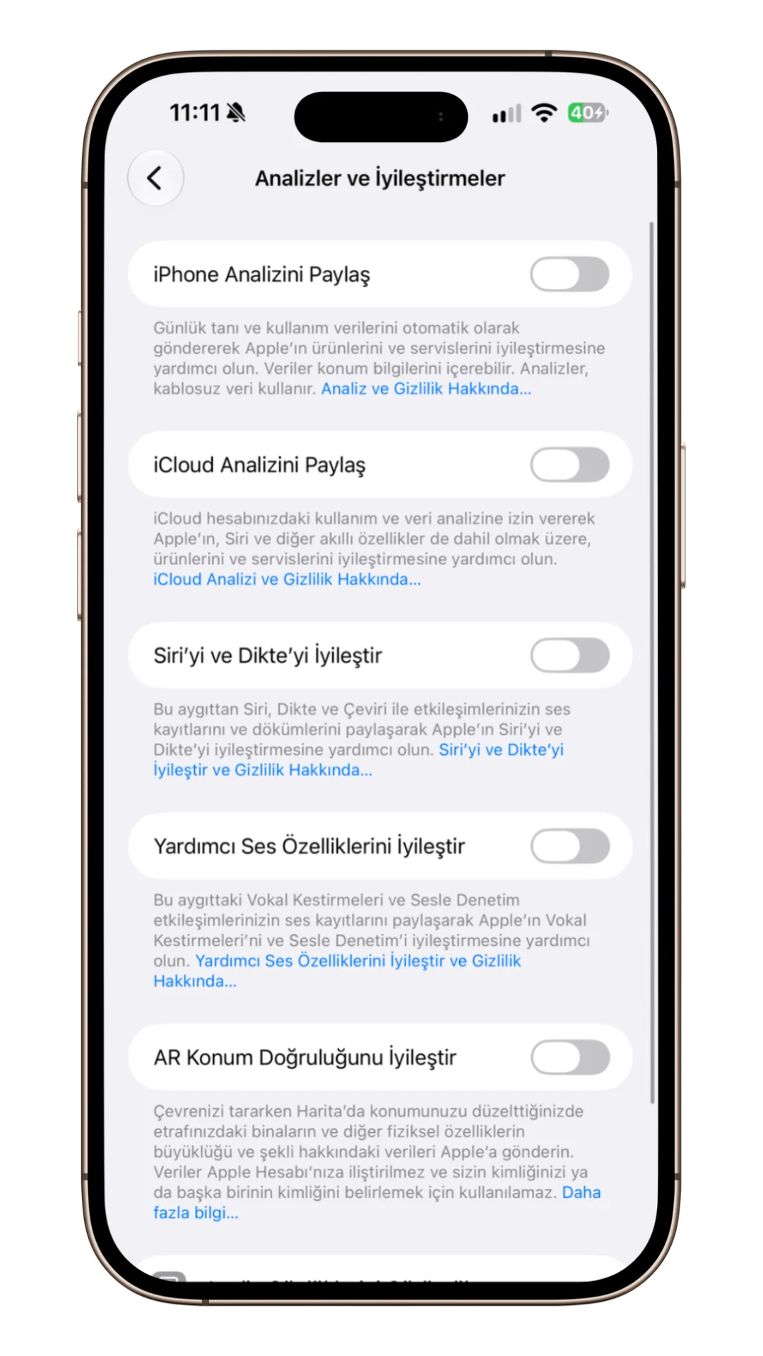 iPhone Analiz ve İyileştirmeler Nasıl Kapatılır iPhone Analiz ve İyileştirmeler Nasıl Kapatılır