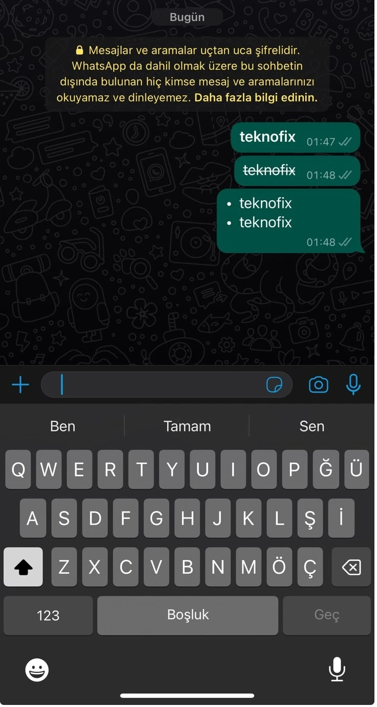 whatsapp gizli yazı stili