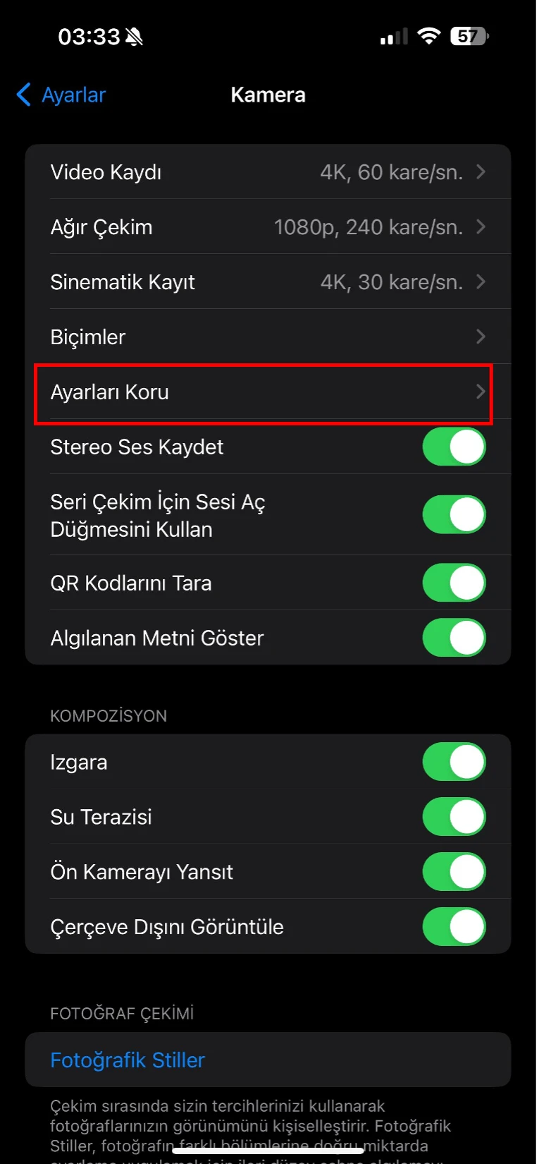 iphone fotoğraf renk değişimi engelleme