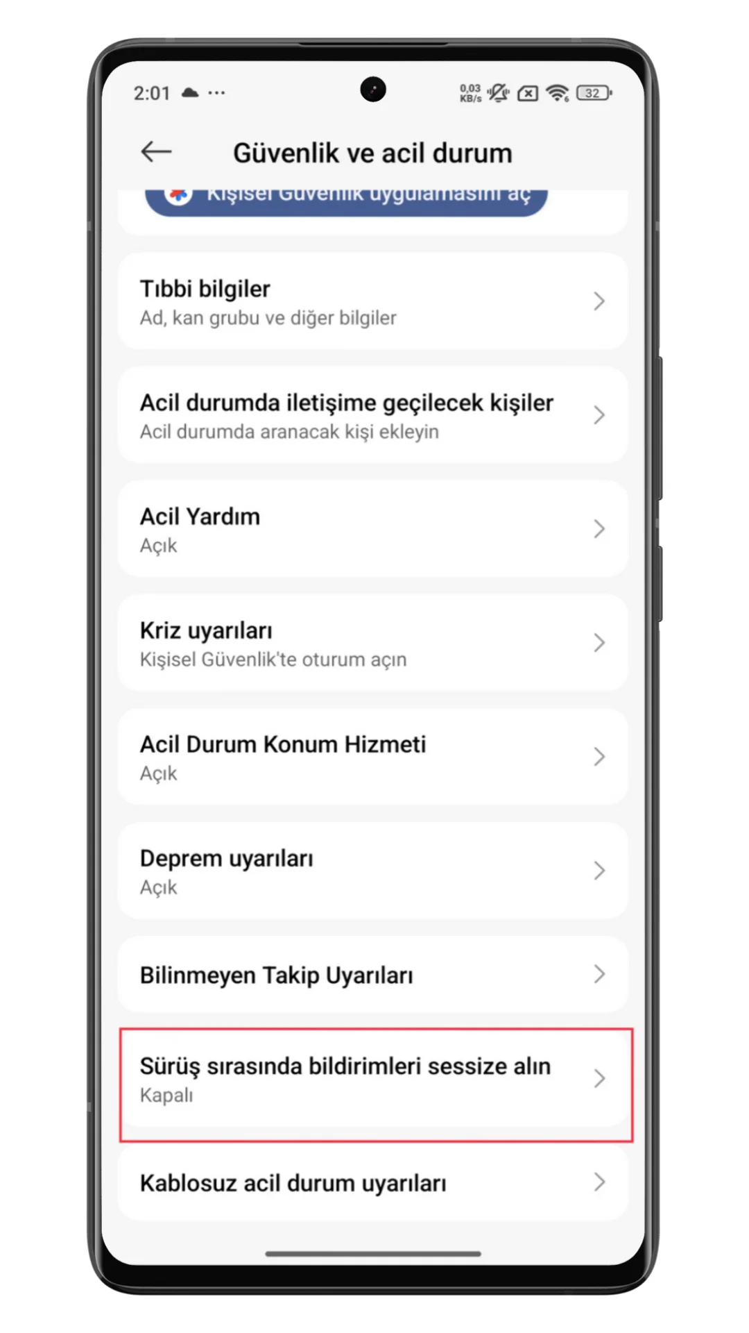 araç kullanırken rahatsız etme modu