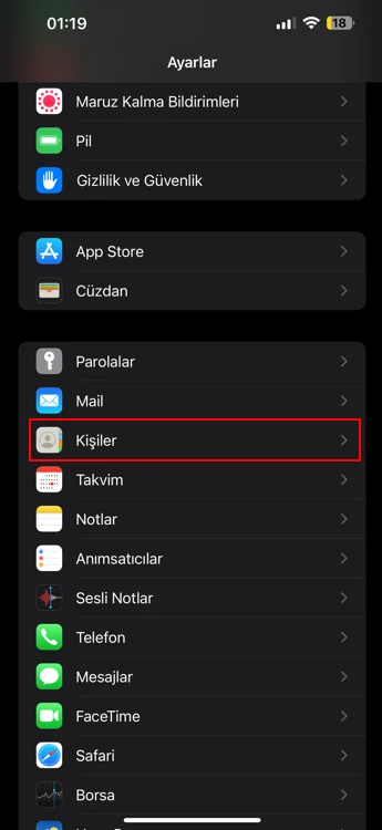 Sim Karttaki Kişileri iPhone Aktarma