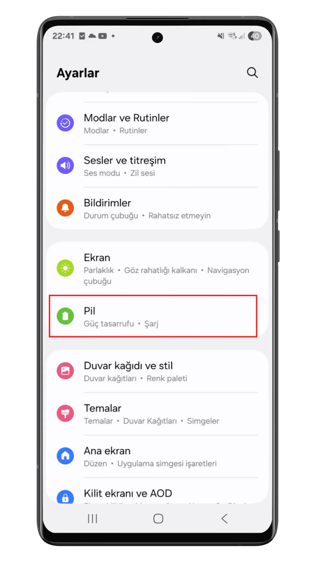 samsung otomatik ekran karartma