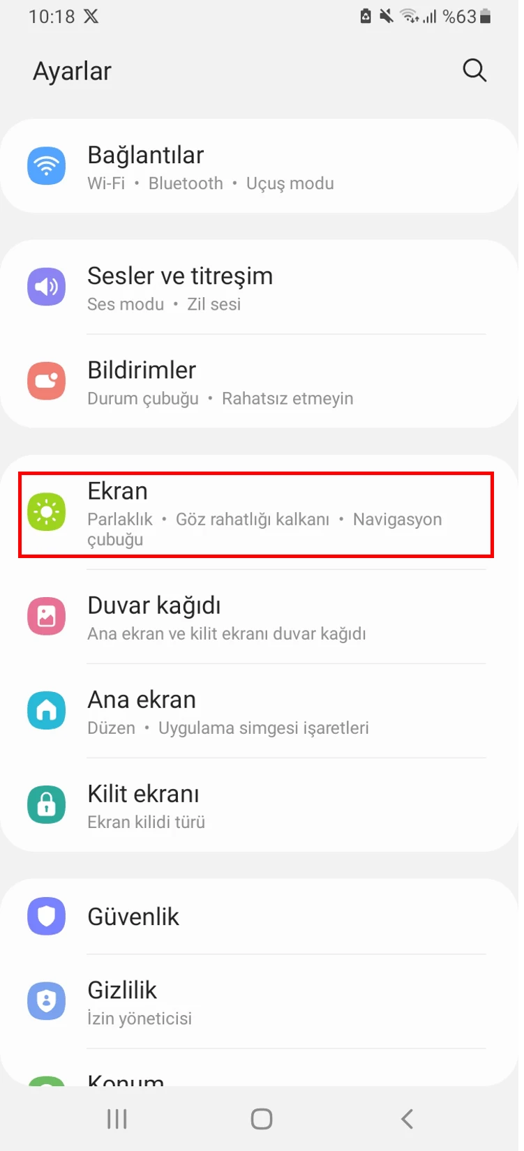 samsung ekran parlaklığı