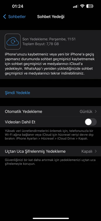 iPhone Whatsapp Otomatik Yedekleme