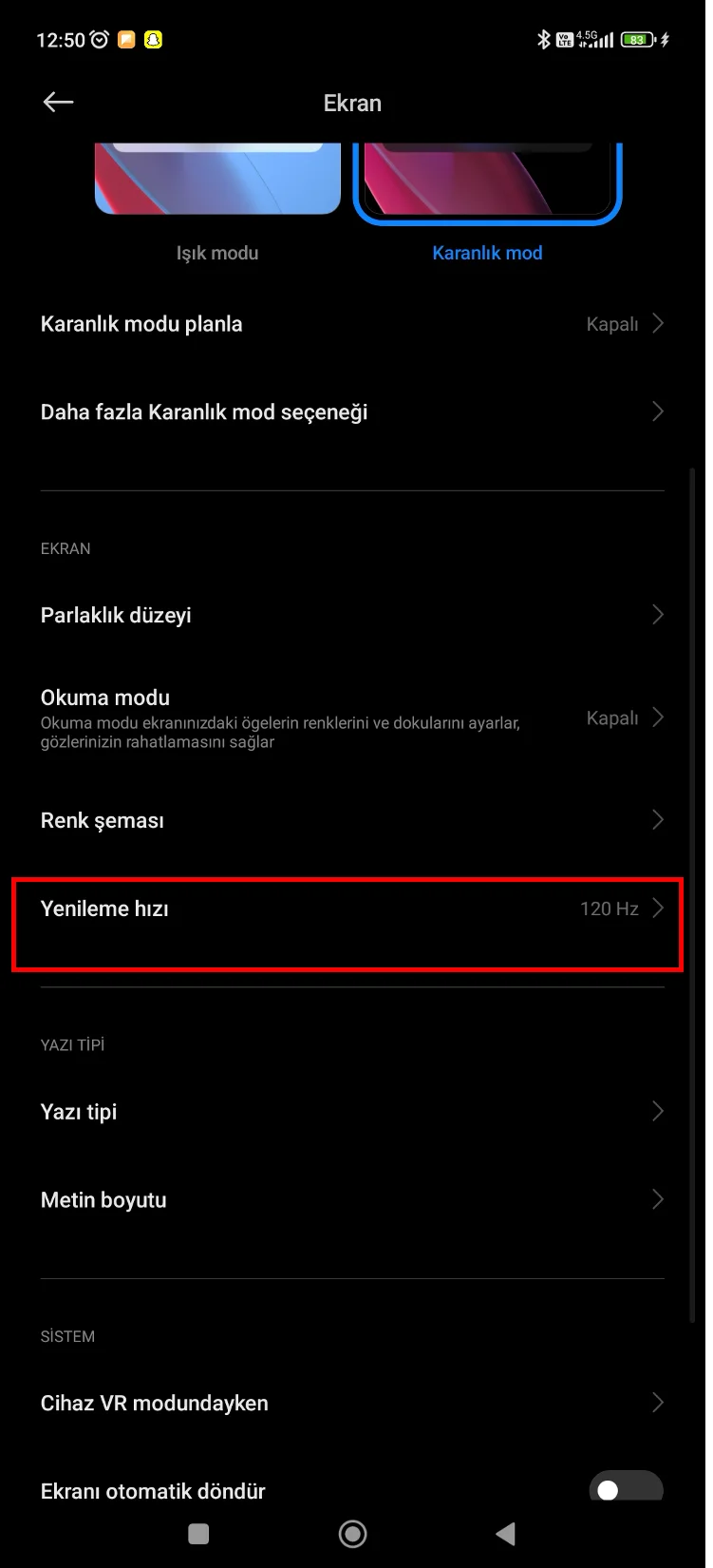 xiaomi ekran yenileme hızı arttırma