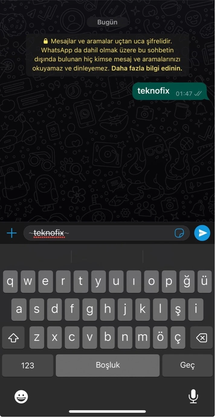 whatsapp gizli yazı stili