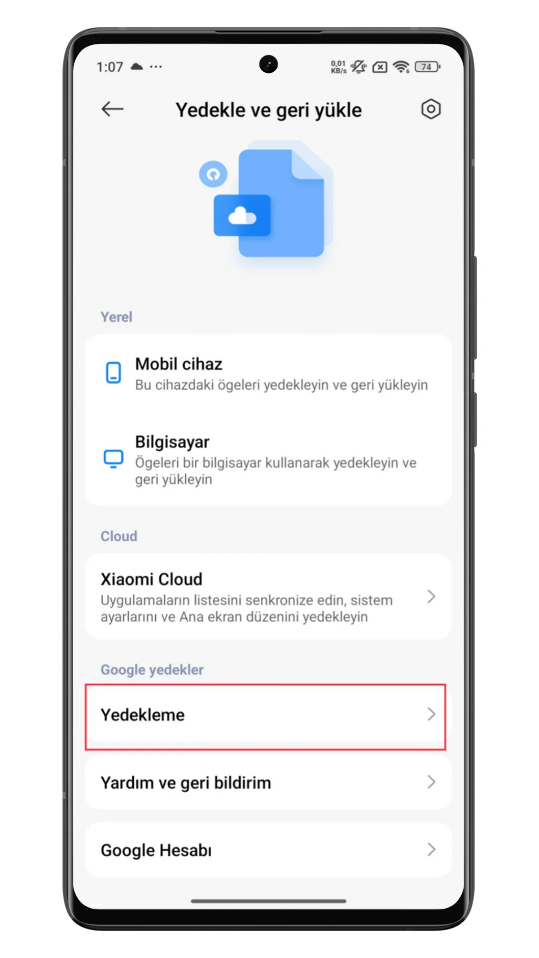 xiaomi telefon yedekleme