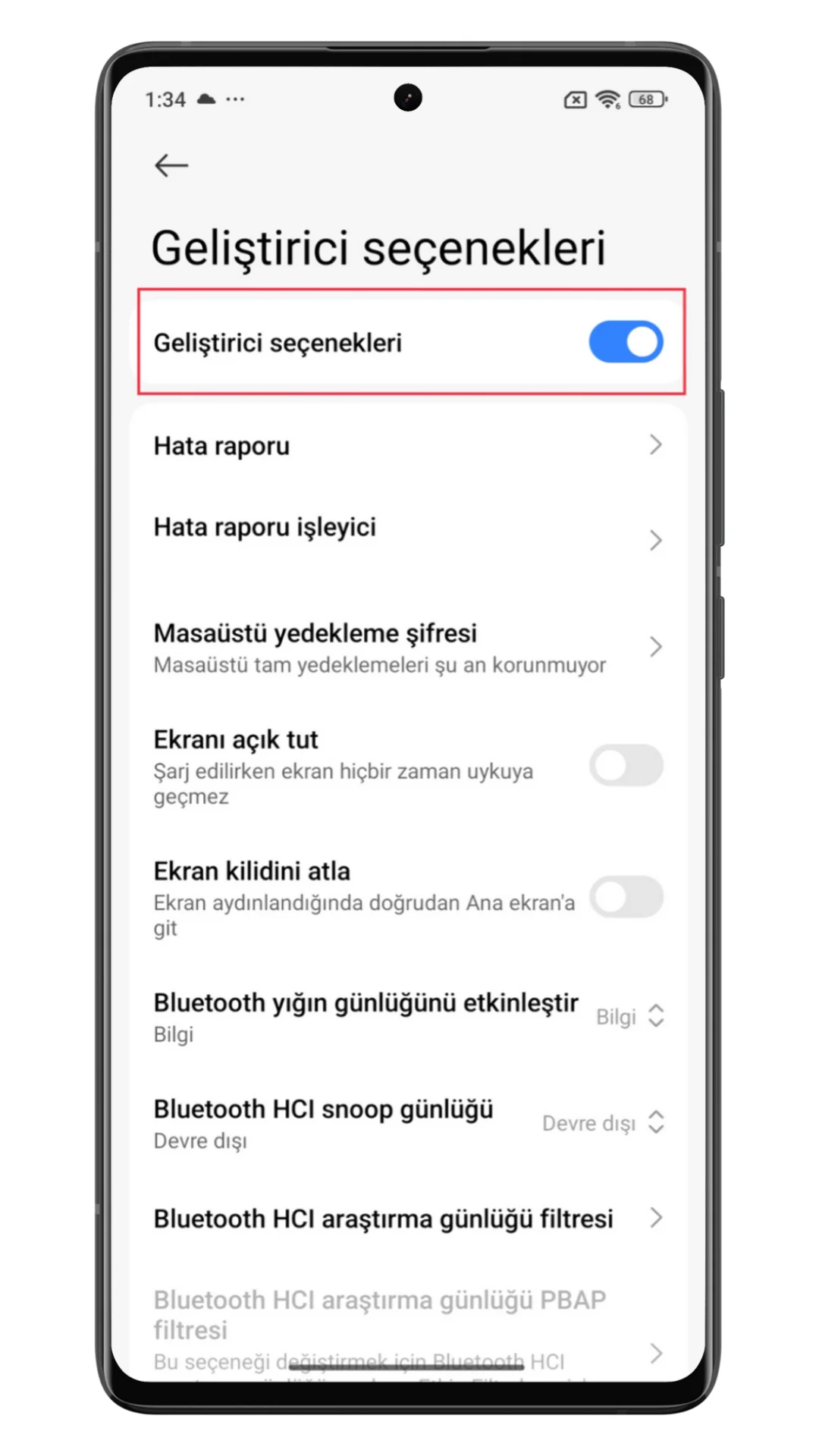xiaomi geliştirici seçenekleri