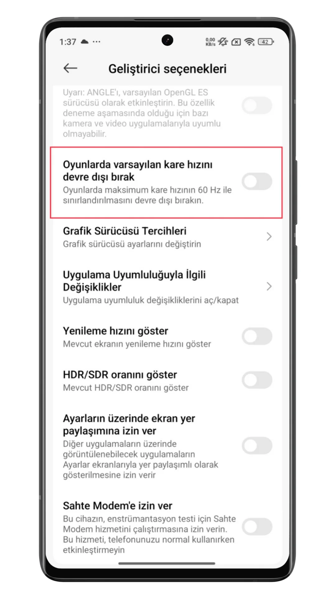 oyunlarda varsayılan kare hızını devredışı bırak