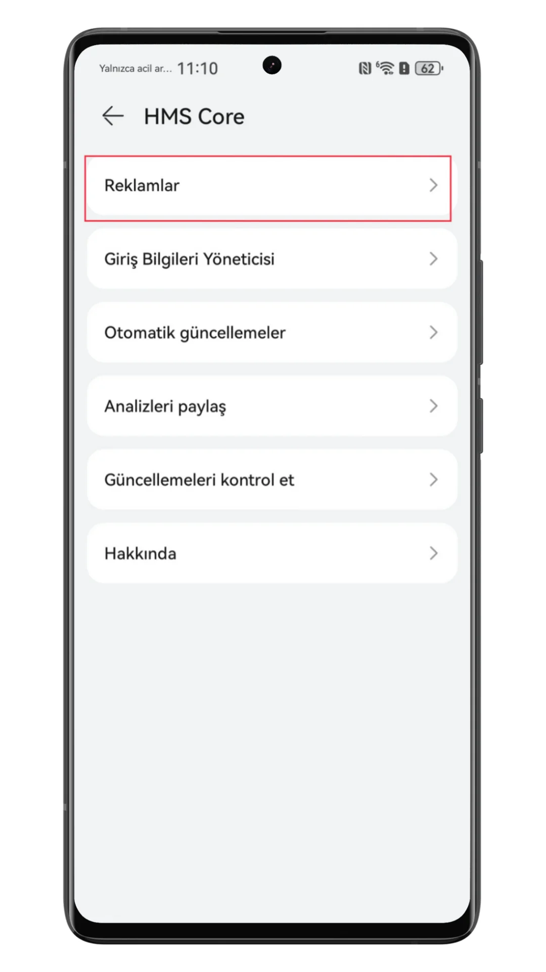 huawei reklam kimliği sıfırlama