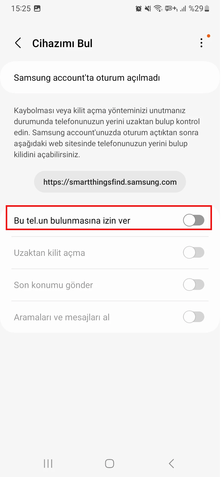 samsung telefonumu bul