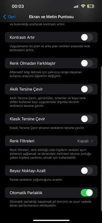 iPhone Otomatik Parlaklığı Kapatma