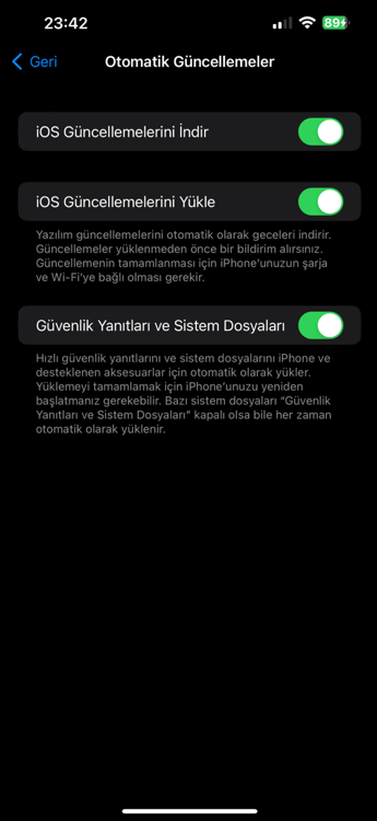 iPhone ios Otomatik Güncellemeleri Kapatma