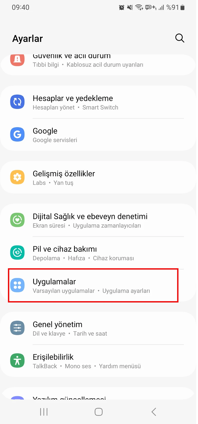 samsung uygulama kapatma